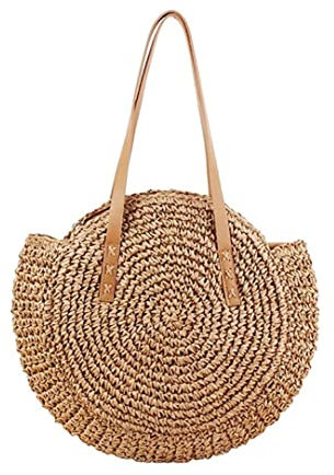Ouken Sacs De Paille Ronde Tisser Les Sacs D'épaule Femme Lady Summer Plack Planche Pourse Paille Roard À Main Bohemia De Boballe 44 X 41 Cm
