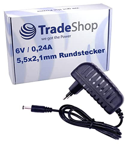 Trade-Shop 6V 0,24A Netzteil Ladegerät Ladekabel Netzgerät kompatibel mit Casio HR-150 TER, HR-8 TER/Taschenrechner, Tischrechner, Druckrechner
