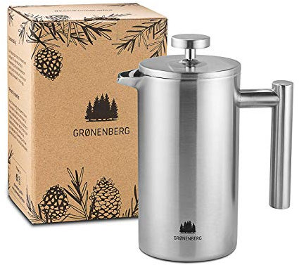 Groenenberg Kaffeebereiter aus Edelstahl (Edelstahl) doppelwandig isoliert | 0,35 Liter (2 Tassen) | French Press Isotherm, erhältlich in 3 Größen | Französische Presse mit Ersatzfiltern