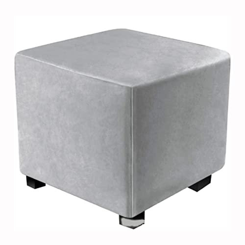 XGANGM Samt Ottomane Schonbezug Hockerbezug Quadratisch S/M/L Stretch Hockerbezug Schonbezüge Hockerbezug Husse Hocker Abdeckung Ottoman Protector Cover Überzug,Light Grey,60x60cm(24x24in)