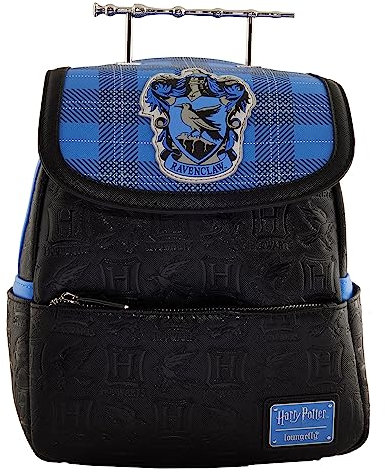 Loungefly - Harry Potter - Ravenclaw Plaid Mini Backpack and Wand - Amazon-Exklusiv - Niedliche Sammeltasche - Geschenkidee - Offizielle Handelswaren - Für Jungen, Mädchen Men und Frauen