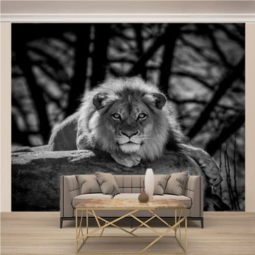 GIVLWF Papier Peint Panoramique Yeux De Lion, Forêt En Noir Et Blanc Déco de La Maison Pour Salon Chambre D'enfant Décoration Murale - 200 x 140 cm