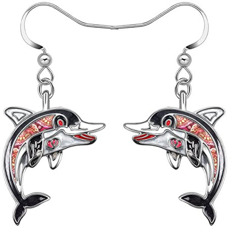 LONYOO Emaille Ozean Tiere Hai Ohrringe baumeln Zinklegierung Oktopus Qualle Wal Delphin Ohrringe für Frauen Mädchen Sommer Charms (Delphin Ohrringe Schwarz)