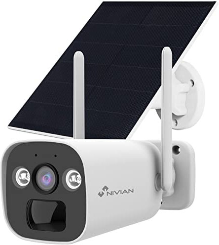 NIVIAN-Cámara vigilancia Bullet 4G(SIM)+Panel Solar 5W-Batería Larga duración 10400mAh-2K-Detección de Movimiento y Humanos-Apta Exterior-Visión Nocturna+Leds-Audio bidireccional-App EseeCloud