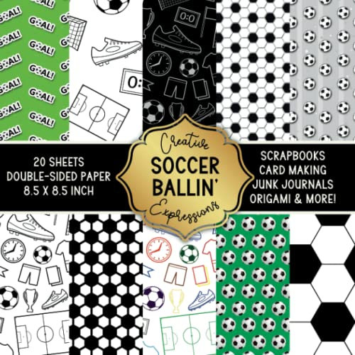Ballin' Soccer Scrapbook Paper Pad, Double-Sided Sports Patterns: 8.5 x 8.5 Decorative Specialty Paper for Junk Journals, Origami, Cardmaking