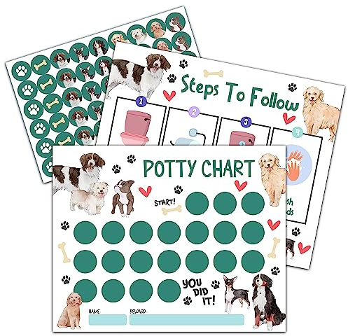 Hunde-Töpfchentraining-Aufkleber-Tabelle, 10 Töpfchentafeln mit 216 runden Aufklebern und 1 Anleitung (evtl. nicht in deutscher Sprache), Töpfchen-Belohnungs-Aufkleber-Tabelle für Kleinkinder, Jungen,