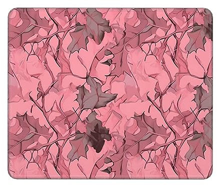 Pink Leaves Camo Mouse Pad Rectangular Gaming Mousepad 11.8 x 9.8 Inches Non Slip Rubber Keyboard Mat for Laptop, Computers, Office