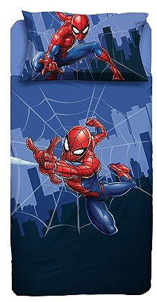 Spiderman, Bettlaken für Einzelbett, Bettlaken, Spannbettlaken, Kissenbezug, Blau, Marvel, 100% Baumwolle, offizielles Produkt