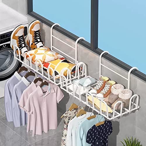 Estantes De Secado Ropa De Metal, Tendedero Para Balcón Colgante, Para Secar Ropa/zapatos/poner Plantas En Maceta/almacenamiento, Diseño De Gancho Redondeado, Barandilla De Hierro Secado Zapatero Tend