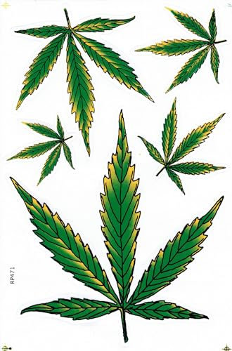 5 adesivi autoadesivi canapa marijuana cannabis foglie – 1 foglio 27 x 18 cm 10,6 x 7,1 pollici per scooter, moto, auto, skateboard, snowboard e molto altro ancora! Perfetto per gli appassionati di