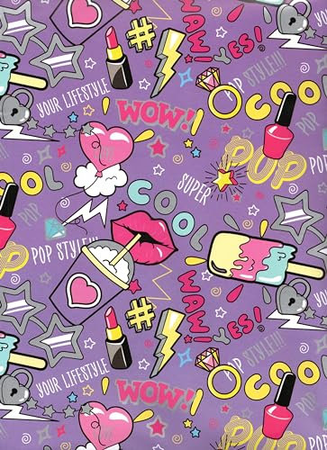 ARKRAFT Geschenkpapier Set 3 Bögen XXL 90 x 65 cm Verpackung plastikfrei FSC Papier Cartoon lila (18-9326)