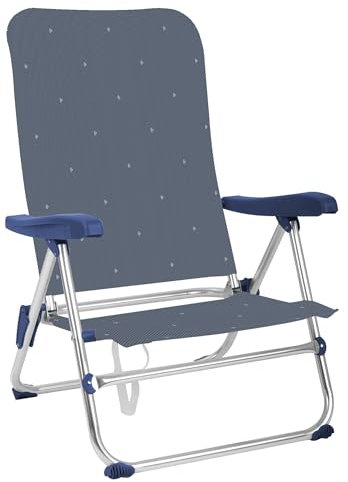 Silla de Playa, Piscina, Camping o Jardín Plegable y Reclinable Diferentes Tamaños Aluminio Brillo 5 Posiciones (Silla Media)