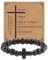 JJDreams Armband aus Natürlichen Holzperlen Elastisch Armband mit Kreuz Gebetsarmbänder für Mann und Frau Christliche Geschenke