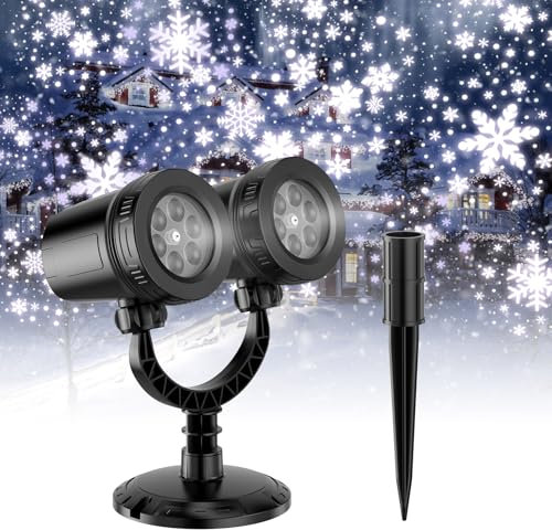 SATXTREM 2024 Upgraded Dual-Head Christmas Snowflake Projector Light Outdoor,IP65 Waterproof Christmas LED Projector Light Outside,180° Rotation Projector for Indoor,Patio Wall Window Decorations