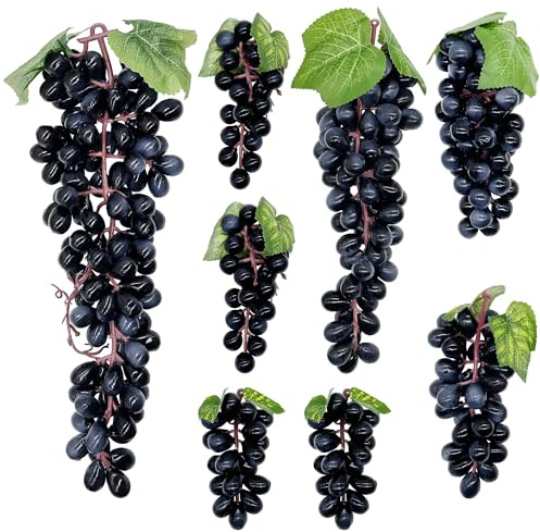Woohome 8 Uvas Artificiales, Negro Uvas Realista Decoración Simulación Uvas Artificial Lifelike Fruta para Frutas Accesorios, Frutas Decorativas