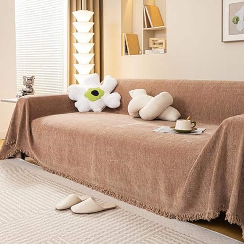 Chenille-Überwurfdecke für Sofas, groß, Fischgräten-Sofabezug für 14-Sitzer-Sofas, L-Form, U-Form und Eckcouches, rutschfest, waschbar, dekorativer Möbelbezug für alle Jahreszeiten, 180 x 300 cm, Blau
