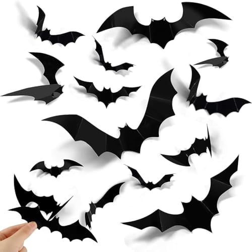 120 Stück Halloween Deko,Fledermaus Deko,3D Papier Fledermause Dekoration | 4 Größen · Wiederverwendbar · Outdoor Indoor Dekoration