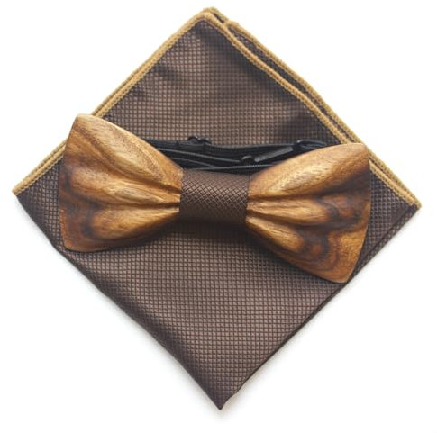 Cyriacus Holzfliege Einstecktuch Set Herren Holzfliegenset Fliege aus Holz,für Hochzeit Aufführungen Abschlussball Geschenk