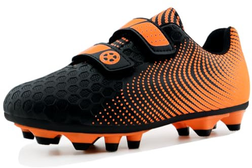 Football Boots Kids Football Shoes Boys Size 3 Junior Astro Turf Soccer Shoes Girls Training Shoes Sneakers Outdoor Non-Slip Black-Orange
