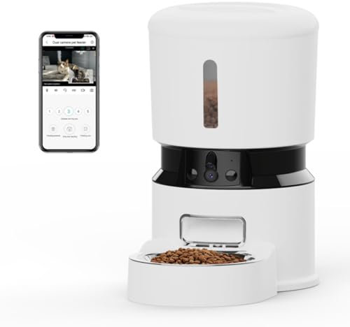 Automatic Cat Feeder with Camera, 1080 P HD Video with Night Vision, 4 L Auto Pet Feeder for Cat Dog, APP Control, USB+Battery Dual Power Supply, WiFi Enabled Cat Food Dispenser