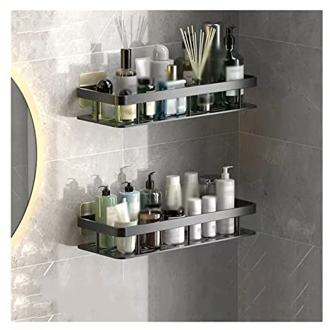 Zephyria Stylish Bathroom Shelf Organizer Storage Rack Toilet Washstand Double Layer Simple Storage Rack Kitchen Counter Metal Storage Rack Wall Perforated Storage Rack Storage and Decor(Black)