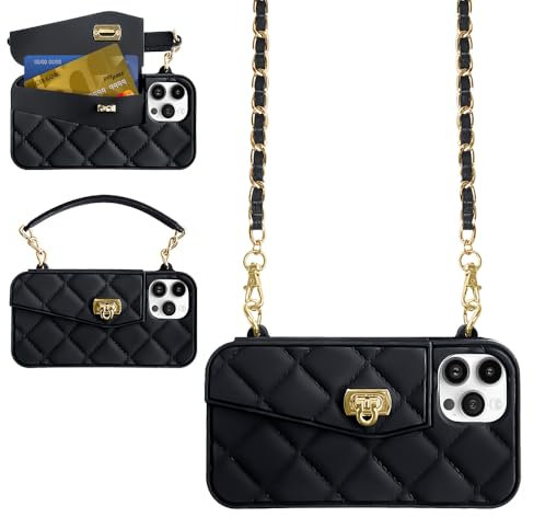 UnnFiko Emily in Paris Handyhüllen iPhone 14 Plus,3D Vintage Kamera lustige kreative hülle mit abnehmbarem Kette,Schutzhülle zum Umhängen,Schwarz.