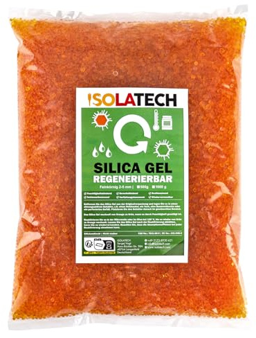 ISOLATECH Silica Gel Kugeln 5kg Beutel Orange zu Grün Wiederverwendbar | Regenerierbares Trockenmittel, Perlengröße 2-5mm, auch als Filament Trockner geeignet, Kieselgel Entfeuchter
