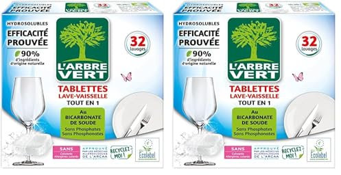 L'Arbre Vert Tablettes Lave-Vaisselle, Hydrosolubles, 32 unités (Lot de 2)