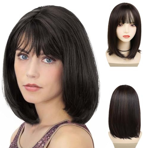 GNIMEGIL Short Black Wigs for Women Synthetic Bob Wig with Bangs | Natural Looking Daily Party Velma Wig