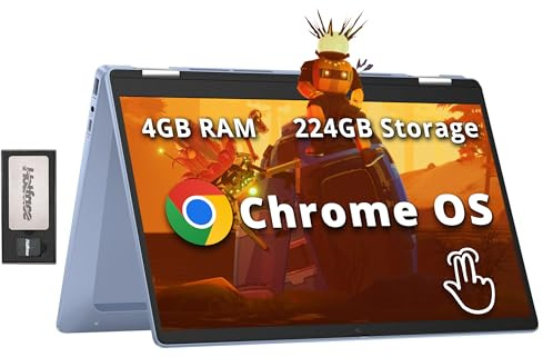 HP Chromebook x360 14 pollici FHD touch display, processore Intel N100, 4 GB di RAM, 224 GB di memoria (64 GB eMMC+160 GB docking station), grafica Intel UHD, fotocamera HD