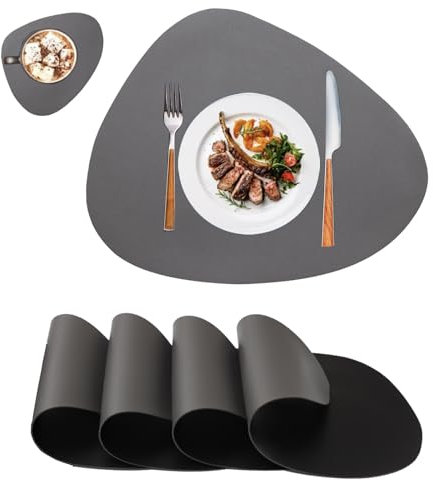 Platzsets Platzdeckchen Abwaschbar Rund,Tischsets rutschfest,Teller Untersetzer Rund,Tischset Lederoptik,Doppelseitigen Platzset und Untersetzer Teller 4er Set Oval(Hellgrün&Hellblau)