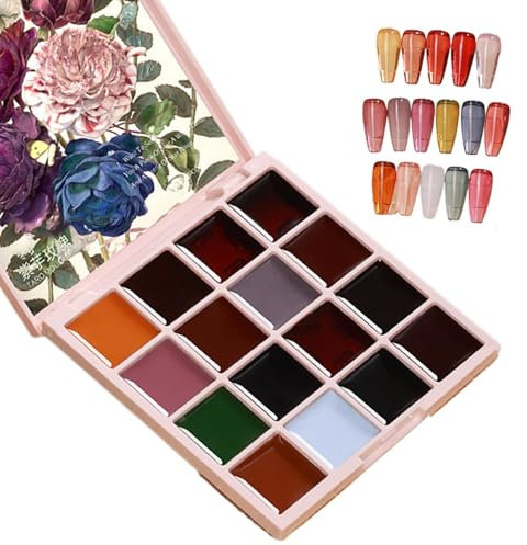 Nail Jelly Gel Polish Palette - 16 Colors Solid Gel Polish Nail Craft Jelly Palette | Long-Lasting Nails Gel Polish Highly Gloss Finish for Wedding, Gathering