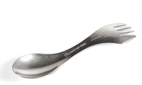 Light My Fire Sporks Lot de couverts de camping 3 en 1 en acier inoxydable de qualité 304 avec couteau, fourchette et cuillère incassables pour 1 personne, accessoires de camping, équipement de survie