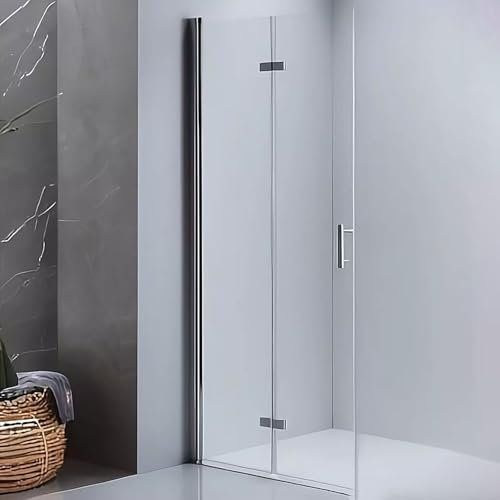 LEMMO Duschabtrennung Klappbare Duschwand 70-120x185cm Glas Klapptür ohne Rahmen 6 mm dickes Nano Sicherheitsglas mit Befestiger (Transparentglas, 80x185)