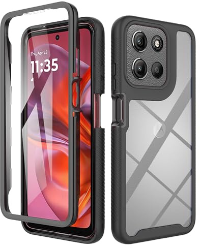 ESHUYI® Hülle für Motorola Moto G15 / Moto G17 / G17 Power 360 Grad Vollschutz Handyhülle Stoßfest Kratzfeste Staubdicht Klar Case Outdoor Panzerhülle mit Displayschutz und PC Bumper, Schwarz
