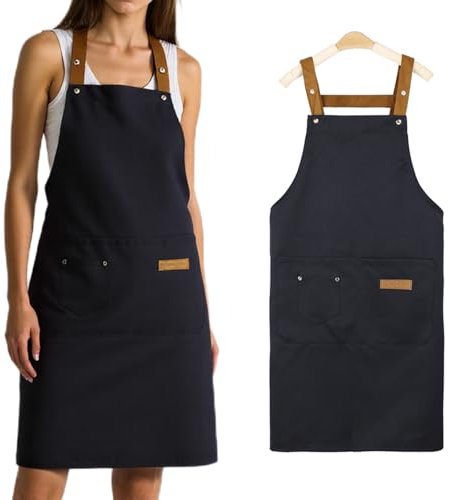 DabbOo Wasserdichte Schürze Unterteilte Große Tasche Kochschürzen Für Männer Metall Druckknopf Halsband öl Und Staubdichte Küchenschürze Damen Geeignet Für Küche Reinigung Grillen Kaffee Gartenarbeit