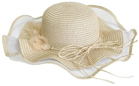 Octtenfe Straw Hat for Women, Beach Sun Hats for Girls UPF 50+, Wide Brim Strawhat with Flower Decoration, Visor Hats Ideal for Ladies Outdoor Summer Travel Holiday (Flower)