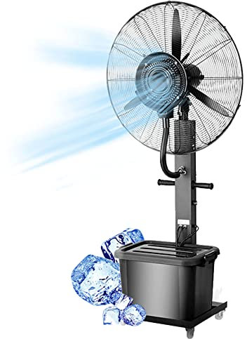 Ventilador industrial de pedestal con humidificación y enfriamiento, nebulizador negro, 3 velocidades de enfriamiento, oscilación de 90°, para exteriores, con tanque de gran capacidad de 42 L (81 cm)