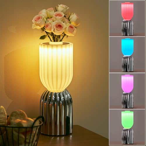 DILUMEN Akku Tischlampe kabellos,2700K+RGB Nachttischlampe,IP54 chrome | Nachttischlampe Wiederaufladbar mit USB-C,2700K & RGB Dimmbar, Tischleuchte für Nachttisch,Wohnzimmer,Balkon,Garten,Terrasse