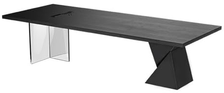 ZENGXJYCQINGJIANG Gaming Desk Modern Large Executive Desk with Charging Outlets, Spacious Ash Wood Writing Table Workstation with Acrylic Leg, Black(L)