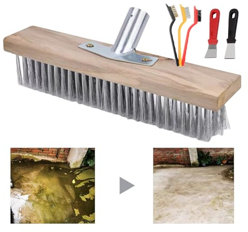 Drahtbesen – Robustes Edelstahl-Gartenbesen-Set | & Moosentfernung, Langer Scheuerbürste mit Schaufel Werkzeug | Outdoor-Terrassendeckreiniger (168 Zeichen)