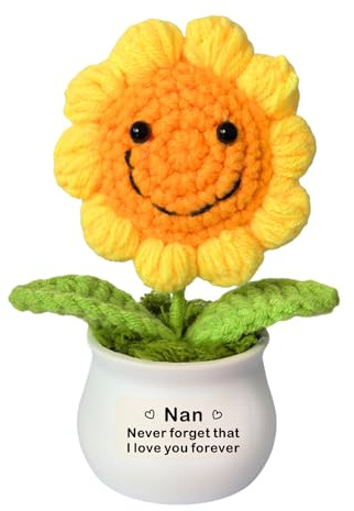 SMARGO Nan Gifts from Grandson Granddaughter - Handmade Positive Sunflower Crochet Pot Presents, Birthday Christmas Thanksgiving for Nan