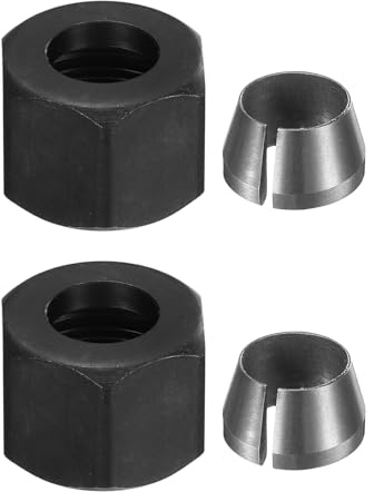sourcing map 2pcs Collet Adapter 8mm Carbon Steel Trimmer Router Collet Reduction with M15 Nuts Sleeve Tool Bit Shank Router Conversion Chuck Adapter for Woodworking CNC Engraving, Black