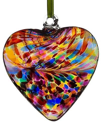 Sienna Glass 12cm Hanging Glass Heart – Handcrafted Multicoloured Mouth-Blown Glass Ornament with Swirling Design – Unique Gift Boxed Decoration for Windows, Gardens, Weddings, Birthdays