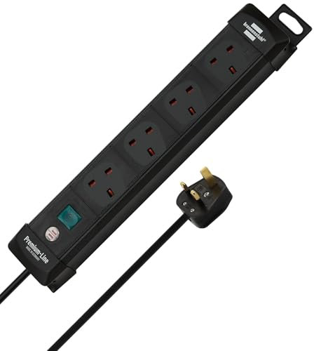 Brennenstuhl Premium-Line extension socket 4-way black 1,8m 05VV-F 3G1,25 with switch *GB*