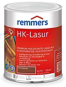 Remmers HK-Lasur 3in1 nussbaum, 0,75 Liter, Holzlasur aussen, 3n1: Imprägnierung, Grundierung & Lasur, Holzschutz vor Feuchtigkeit & UV-Strahlung