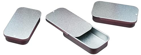3 x 10ml Rectangular Tin with Slider Lid - Mini Favour/Gift/Sweets/Lip Balm/Pill Boxes - Silver - Sliding Top - Pocket Size - Camping/Hiking Everyday Carry edc - 3 PACK