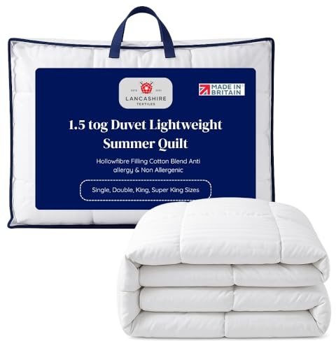 Lancashire Textiles 1.5 Tog King (230 x 220 cm) Hollowfibre Filling, Cotton Mix Fabric, Non-Allergenic, Machine Washable, MAde InBritain- OEKO Certified - Comfort for All Seasons - Facory Second