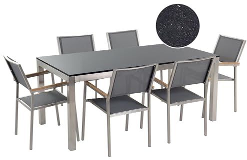 Beliani Modernes Gartenmöbel Set Tisch 180 cm in Schwarz 6 Stühle in Grau Grosseto
