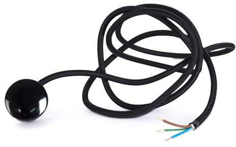 Textilkabel Zuleitung mit Schuko-Stecker (Winkelstecker aus Duroplast: Bakelit Optik), Leitung H03VV-F 3x0.75mm² 3-adrig, Schwarz, 1.8 Meter